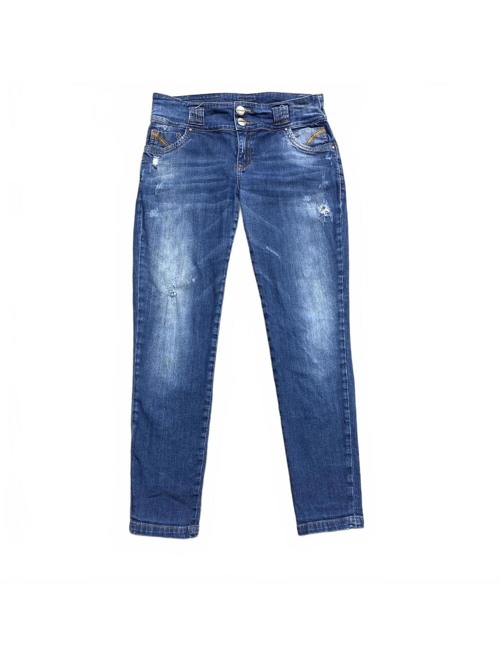 Monjeloco High Rise Skinny Jeans Women’s 8 Distressed Stretch Denim Blue Crystal